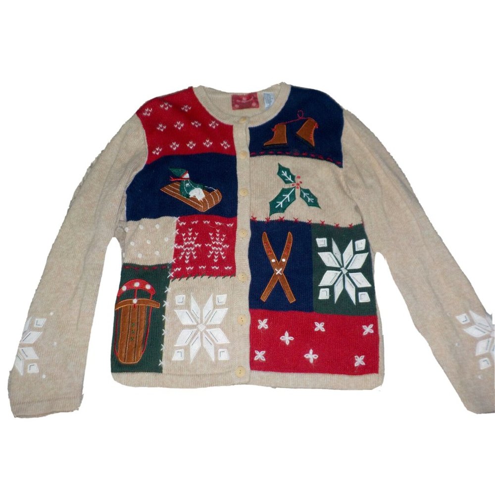 Holiday Lodge Heavily Embellished Christmas Women's Knit Cardigan Sweater